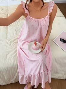 Napfluff Camisola Feminina com Manga Borboleta em Folha de Lótus de Borda Macia, Laço Fofo e Listras - Rosa Bebê - Visão 3