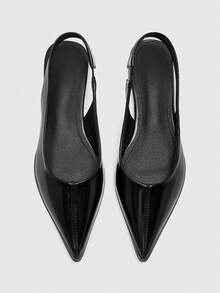 CUCCOO BIZCHIC Minimalist Solid Color Pointed Toe Flat Slip-On Casual Commuting Simple Basic Matching Backless Flat Shoes, Office Wear Spring Shoes - Patent leather black - View 2
