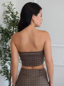 Nelanie Turli Ladies" Summer Buttoned Asymmetric Hem Plaid Bustier Top And Pleated Skirt Set In A College Style Elegant - Multicolor - View 2