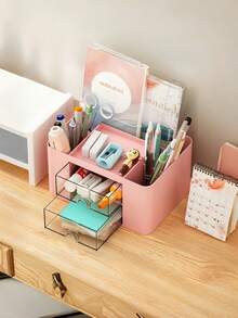 Multi-Function Desktop Organizer With 2 Drawers & 5 Compartments, Sturdy Pen Holder For Office Desk, Storage Tray For Supplies, Stationery, Cables & Small Tools, Space-Saving Workspace Storage Rack - Multicolor - View 7