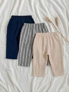 Loomiva 3件套男女宝宝弹力腰裤套装，饰有装饰丝带，百搭舒适，适合外出、街头风、居家和派对穿着。 - 彩色 - 查看 2
