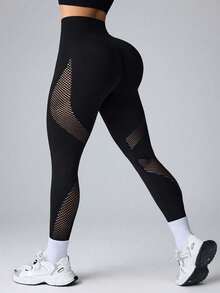 Velisys Velisys Seamless High Elasticity Sports Fitness Yoga Mesh Tight Leggings - Multicolor - View 3
