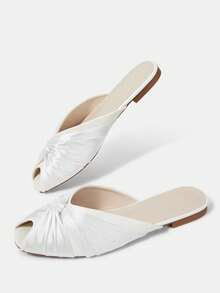 CUCCOO HITCHD Sandalias blancas de cara suave con fondo plano y ondulado, de temperamento femenino, de satén, con punta abierta, versátiles, estilo hada - Blanco - Ver 6