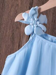 SHEIN Tween Girl Floral 3D Decor Dress, Suitable For Daily Wear Or Parties, Spring/Summer/Autumn - Blue - View 6