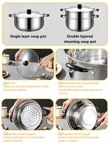 Stainless Steel Mini Steamer Set: 1 Pot +1 Steaming Rack +1 Glass Lid – Kitchen Cookware, Soup Pot & Noodle Pot, Suitable For Induction Cooktops And Multiple Heat Sources | Heat-Resistant Handles | Glass Lid Measures 17.5cm (6.89 Inches) In Diameter - View 4