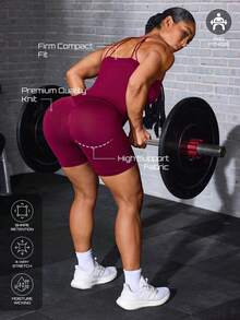 Solea Cove Halter Neck Top And Shorts Tight Fit Sports Athleisure Athletic Set Gym Burgundy Summer - Burgundy - View 2