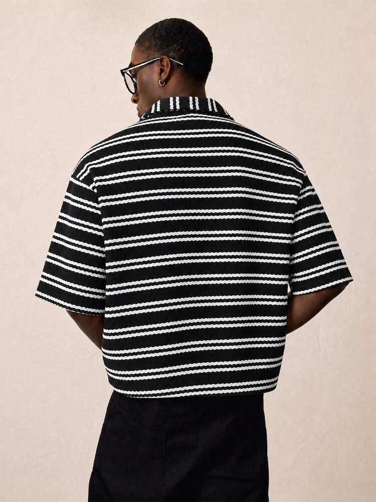 STYNVO Camisa de manga corta de un solo pecho con bloques de color versátil para hombres - Blanco y Negro - Añade 2
