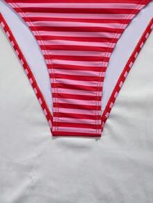 Swim Mod 女士连体多色条纹印花性感显瘦挂脖系带腰身热销沙滩度假休闲优雅情人节连体泳衣 - 彩色 - 查看 6