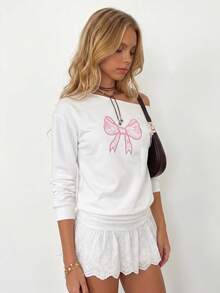 Sundraya Women's Casual Bow Embroidered Sweatshirt - White - View 5