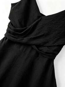 GlowEve Women's Spaghetti Strap Cinched Waist Elegant Commute Versatile Island Style Fashion French Multi-Layer Design Spring Summer Short Jumpsuit - Black - View 8
