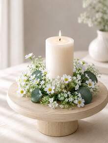 Haus Hana Artificial Daisy Candle Ring Wreath Decor, White Floral Table Centerpiece Ornament For Wedding Banquet Dinner Table Arrangement, Faux Flower Candle Holder Garland Home Desktop Party Layout Prop Reusable Tabletop Decor - Multicolor - View 9