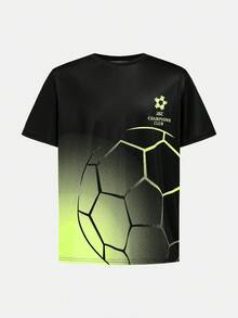 SHEIN Young Boy Casual Football Print Round Neck Short Sleeve T-Shirt And Shorts Sports Set - Green - View 4