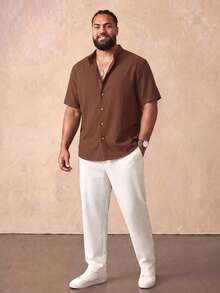 EASEVO Men's Plus Size Solid Color Short Sleeve Shirt And Pants Casual Set - Multicolor - View 1