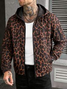 Manfinity Homme Men's Streetwear All-Over Leopard Print Hooded Jacket, Suitable For Daily Wear, Parties, Outdoor Activities, Commuting, Street Style, Vacation - Multicolor - View 4