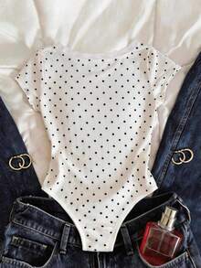 Franclia Lace V-Neck Short Sleeve Bodysuit, Slim Fit Layering Top For Summer - White - View 2