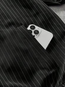 AXEPEAK 男士梭織時尚休閒寬鬆拼接開襟夾克 - 黑色 - 查看 6
