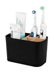 1PC Bathroom Toothbrush Holder With Bamboo Divider, Electric Toothbrush Stand, Toothbrush And Toothpaste Storage Organizer For Countertop - Multicolor - View 8
