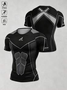 GymBeat Men's Geometric Print Raglan Short Sleeve Sports T-Shirt - Multicolor - View 3