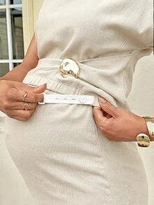 MaterniWear 孕婦純色單肩時尚夏季寬鬆極簡設計兩件套 - 杏色 - 查看 6