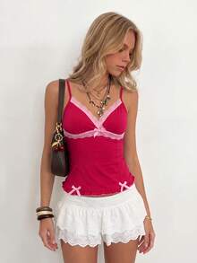 Sundraya Women's Retro Sexy Y2K Bowknot Ruffle Trim Fitted Camisole Top Golf Pastal Summer - Multicolor - View 6