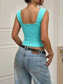 SHEIN Unity Fashion Women's Green Scallop Flower Wide Strap Knit Tank Top - Mint Green - View 2