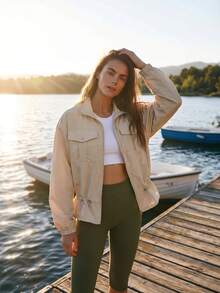 WanderVale Women's Solid Color Casual Versatile Daily Outdoor Jacket - Beige - View 4