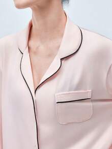 Softvol 2 件女式缺口领长袖睡衣套装 - 舒适休闲睡衣和家居服 - 粉色 - 查看 6