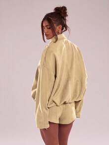 SHEIN BAE 極簡慵懶休閒百搭純色短褲 - 黃色 - 查看 2