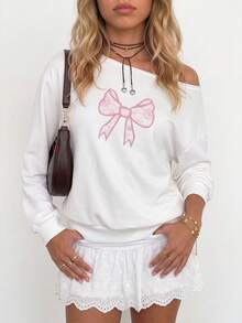 Sundraya Women's Casual Bow Embroidered Sweatshirt - White - View 2