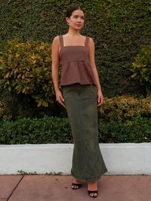 Nelanie Turli 100% Cotton Coffee Brown Backless Blouse For Summer,Elegant Wide Shoulder Straps Bow Tie Back Top For Women's Holiday Resort Brunch Casual Vacation - Brown - View 3