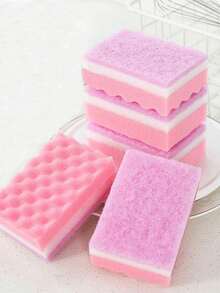 5/10Pcs Powerful Decontamination Wave Sponges, Dual-Effect Kitchen Cleaning Sponges - pink - View 1