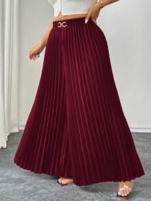 Elenzga Plus Size Spring New Pleated Wide Leg Pants, Suitable For Commuting, Gatherings And Various Occasions. Suitable For Casual, Commuting, Vacation, Afternoon Tea, Christmas Party And Other Occasions. - Burgundy - View 5