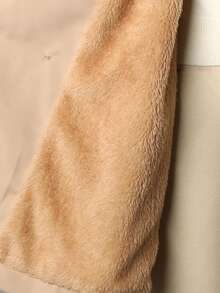 SHEIN Chaqueta casual con capucha de felpa de media longitud para niñas preadolescentes, invierno - Caqui - Ver 4