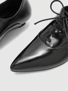 CUCCOO BIZCHIC Women's Vintage Pointed Toe Lace-Up Wedges, Commuting Style - Black - View 8