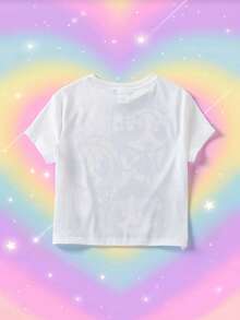 THE POWERPUFF GIRLS X SHEIN Women's Pentagram Print Short Sleeve T-Shirt - White - View 2