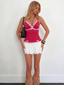 Sundraya Women's Retro Sexy Y2K Bowknot Ruffle Trim Fitted Camisole Top Golf Pastal Summer - Multicolor - View 3