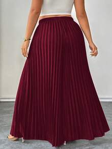 Elenzga Plus Size Spring New Pleated Wide Leg Pants, Suitable For Commuting, Gatherings And Various Occasions. Suitable For Casual, Commuting, Vacation, Afternoon Tea, Christmas Party And Other Occasions. - Burgundy - View 2
