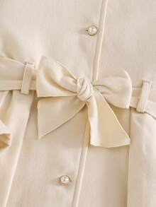 Tween Girls Single-Breasted Elegant Lapel Mid-Length Flared Overcoat - Beige - View 9