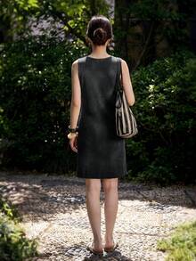 Yumoku Casual Modest Basic Women's Sleeveless Dress For Summer And Autumn Daytime Going Out Everyday Dinner Daily Wear Black - Black - View 2