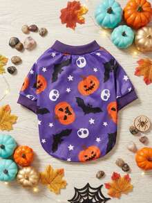 PETSIN 1pc Pet Halloween Pumpkin Skull Print Casual Sweatshirt - Multicolor - View 4