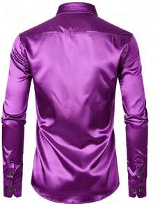 Manfinity Mode Men's Textured Design Casual Business Long Sleeve Shirt, Formal - Purple - View 2
