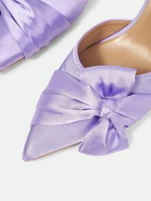 CUCCOO HITCHD 高端緞面芋紫色尖頭大蝴蝶結扣飾細高跟鞋，優雅氣質女鞋 - 紫色 - 查看 4