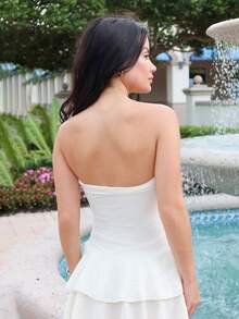 Nelanie Turli Women's Elegant Strapless Tiered Cake Mini Dress Summer - Apricot - View 2