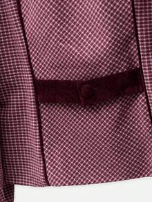 Nöista Burgundy And Ecru Gingham Check Jacket With Velvet Collar And Buttons. Elegant, Office Wear, Dinner Plans Social Jacket. Fall,Autumn Winter Outfit.. - Burgundy - View 11