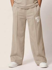 SUMWON Chicago Oversized Tee And Matching Joggers Co-Ord Set With Varsity Stripe Sleeves Number Print - Khaki - View 4