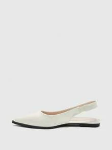 CUCCOO BIZCHIC Off-White 尖頭平底休閒通勤女鞋，簡約百搭，適合日常通勤與辦公穿著 - 米白色 - 查看 9