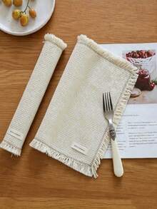 Haus Hana 1pc American Style Thick Thread Fabric Napkins, Raw Edge Textured Table Mats, Food Photography Backdrop Prop For Styling Shooting - Multicolor - View 3