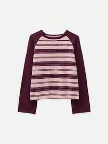 Nöista Camiseta de raglán a rayas en color burdeos y rosa. Estilo de otoño, vuelta al colegio y fin de semana. - Burdeos - Ver 8