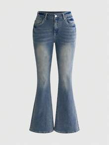 ROMWE Goth Jeans con bordado de alas de strass - Celeste - Ver 2