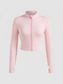 SHEIN Girlism NovaGlow 青少女運動休閒日常針織素色開襟外套與喇叭褲套裝 - 粉色 - 查看 6